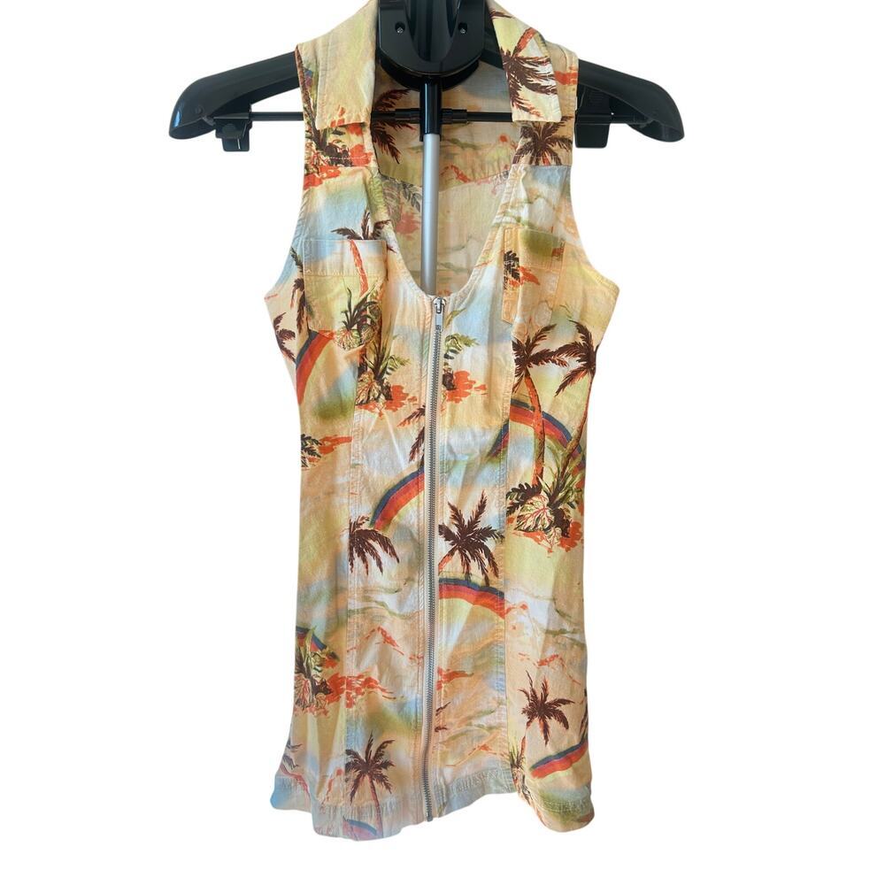 Urban Outfitters Freya Tropical Linen Collared Zip-Up Mini Dress XS